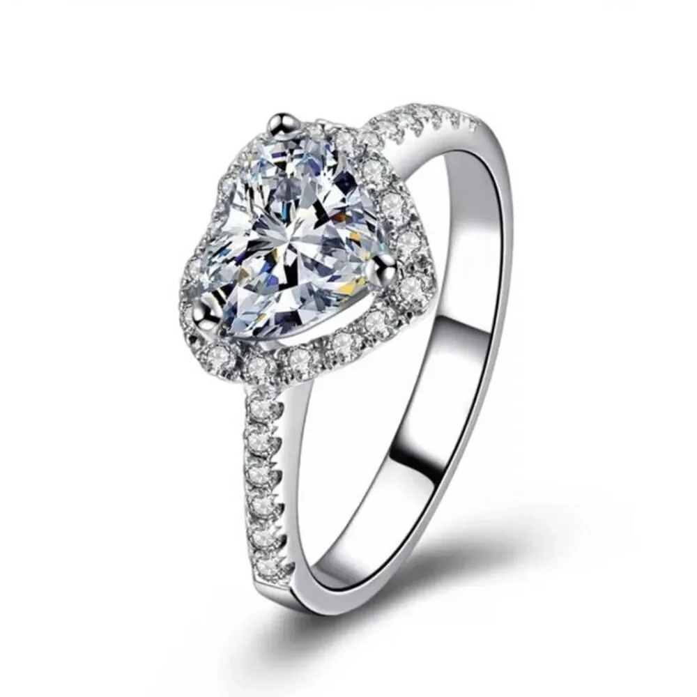 Silver Heart Cubic Zirconia Women's Ring Size 8 NEW IN BOX